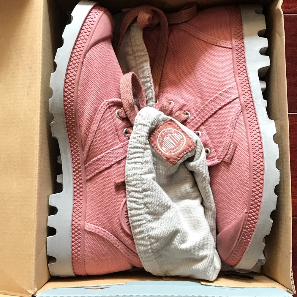 Palladium Women's Pink Canvas Boots with Gray Sole